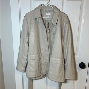 Top Shop Tan Faux Leather Jacket Classic Collar